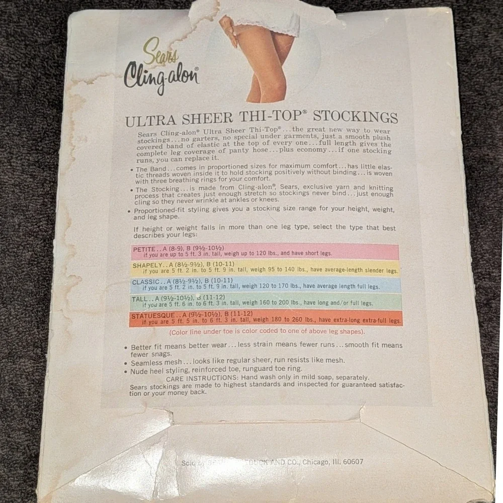 Vintage Sears Cling-alon Ultra Sheer Thi-Top Stockings Sable Brown Mesh Size B